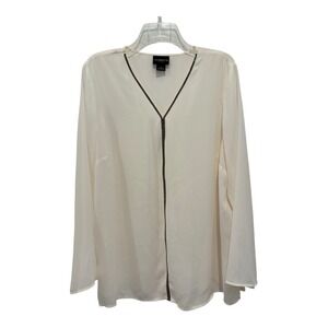 Liz Claiborne Top Womens XL Ivory White Metallic‎ Bead Trim Long Sleeve Dressy